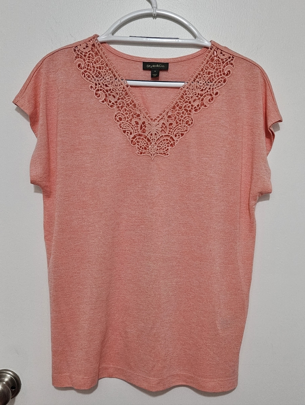 Style & Co. Lace-Trim V-Neck Tops Coral, Mint, White Set Of 3‎ Size Medium - Picture 2 of 9